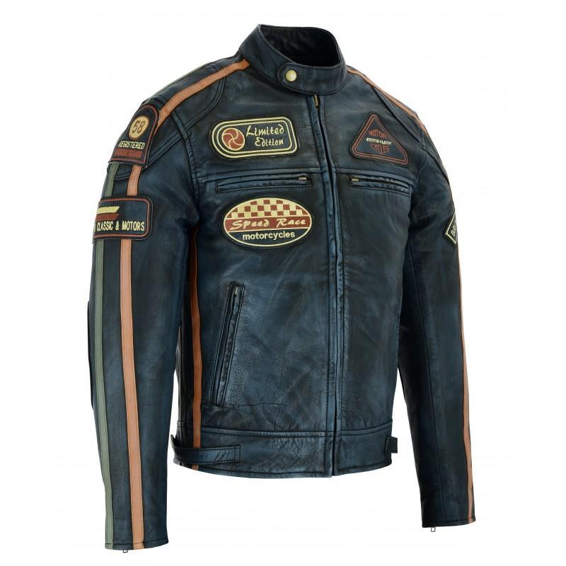 Mens Motorcycle Jackets with Retro Racing Badges