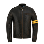 Real Leather Jackets Distressed Café Racer with Racing Stripes