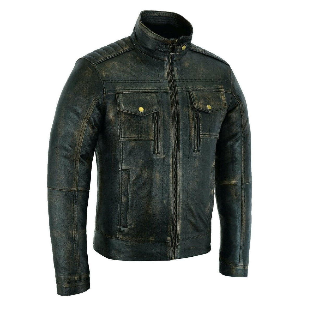 Vintage Grey Cafe Racer Leather Motorcycle Jacket