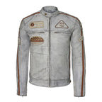 Cowhide Leather Riding Jacket with Classic Stripes