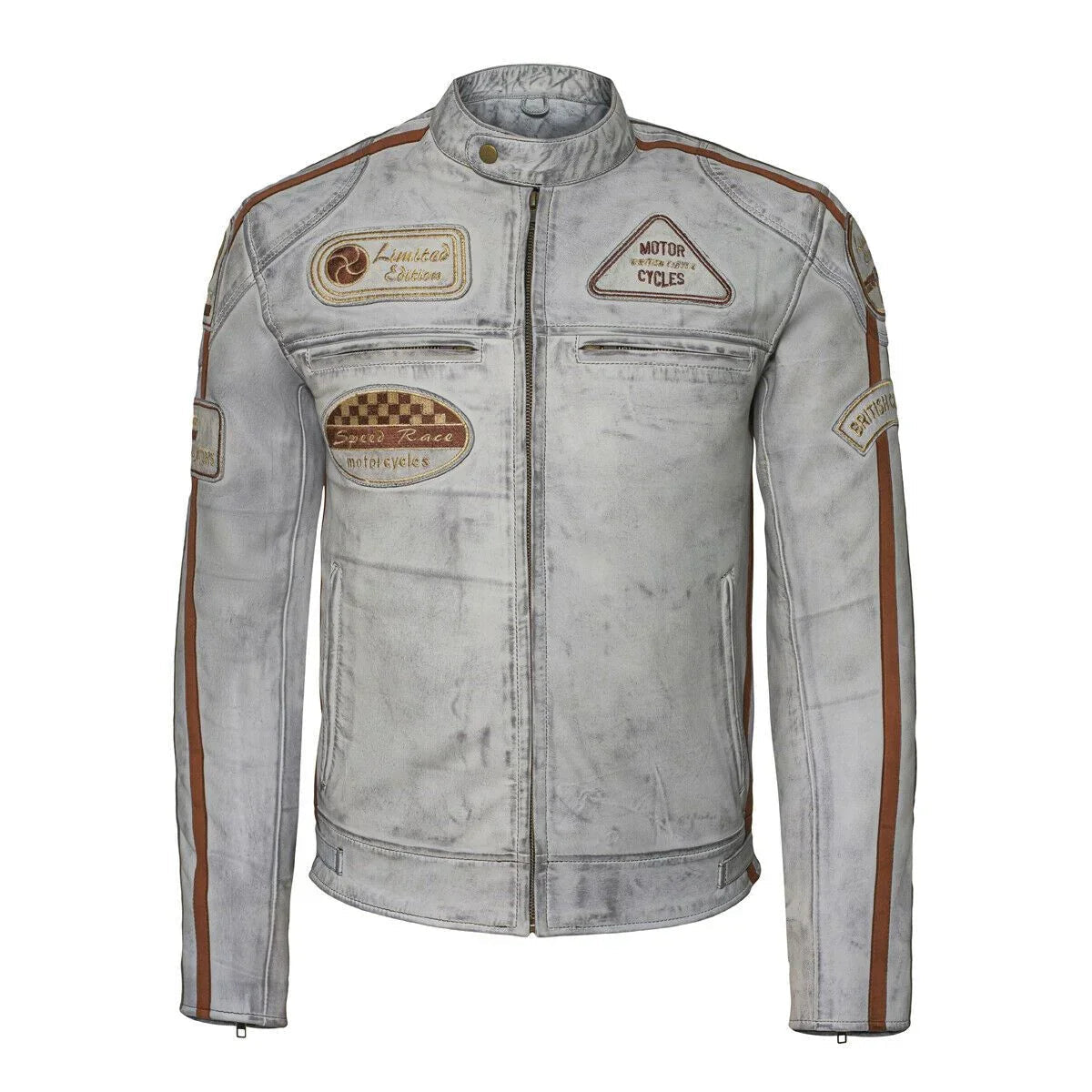 Cowhide Leather Riding Jacket with Classic Stripes