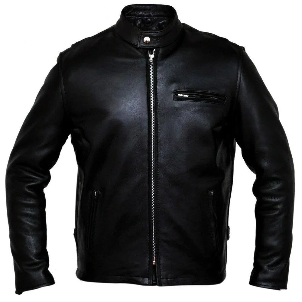 Men’s Leather Motorcycle Jacket with Armor Racer Style