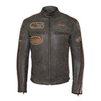 Cowhide Leather Riding Jacket with Classic Stripes