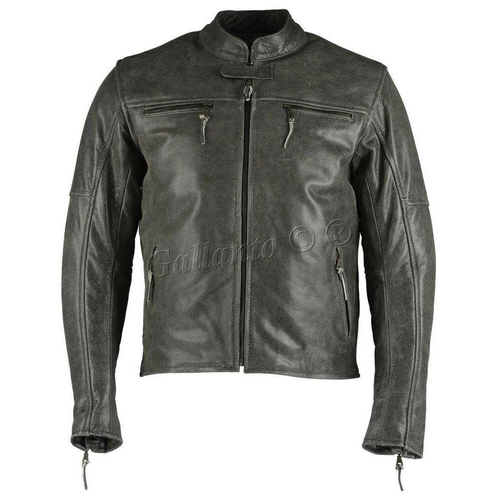 Grey Collarless Style with Thermal Liner Moto Jackets