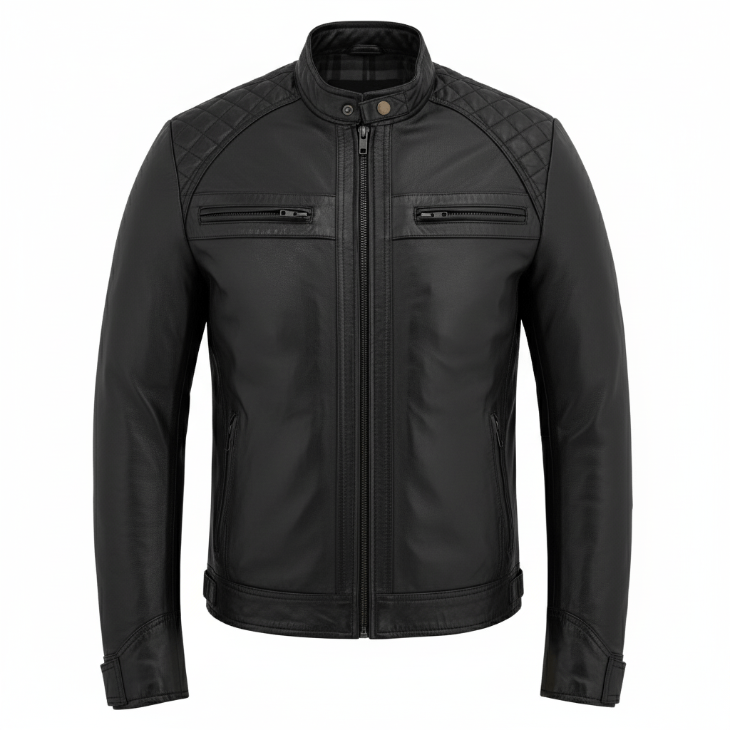 Men’s Leather Jackets with Quilted Racer Styling