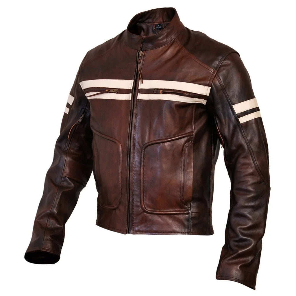Men’s Cafe Racer Jacket with Ribbed Shoulder Panels