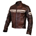 Men’s Cafe Racer Jacket with Ribbed Shoulder Panels