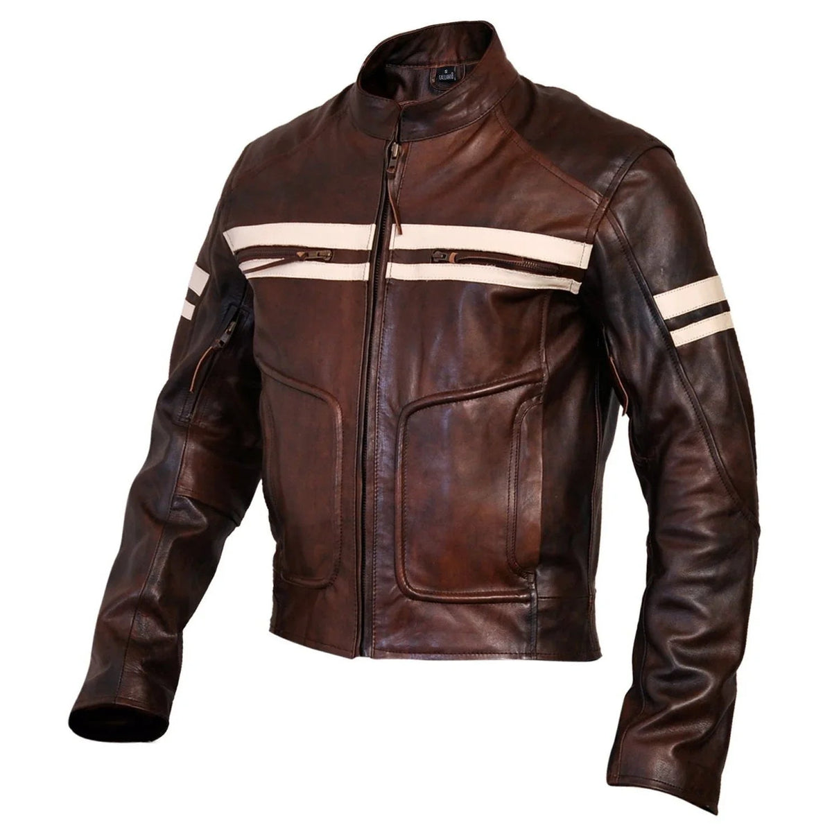 Men’s Cafe Racer Jacket with Ribbed Shoulder Panels