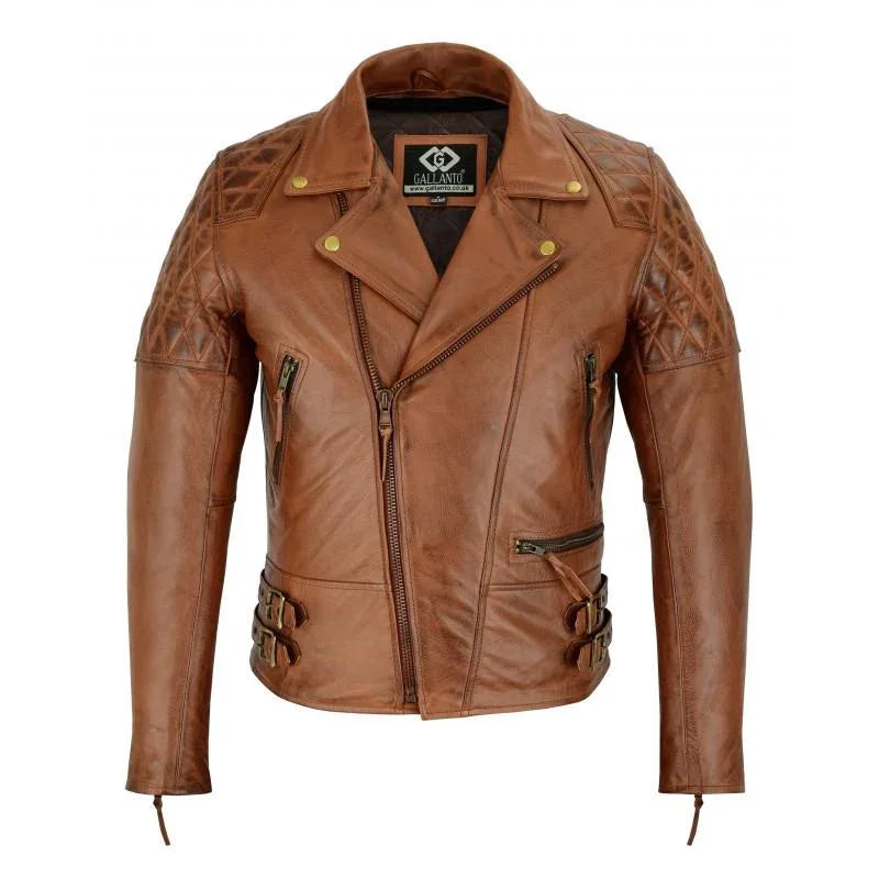 Bike Jackets for Men in Two-Tone Naked Cowhide Leather