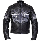 Bike Leather Jackets for Men with Triple Skull Artwork