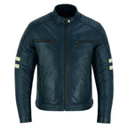 Navy Leather Moto Jacket with Removable Lining