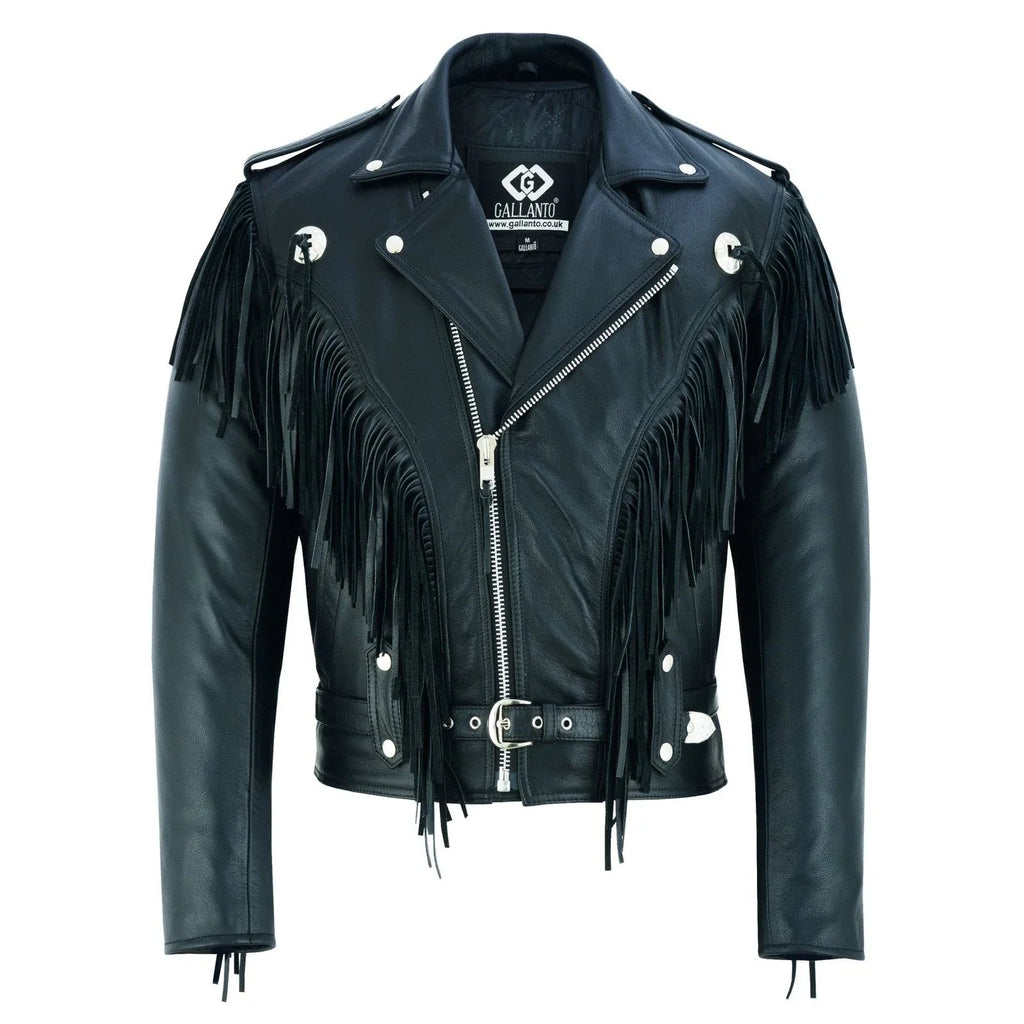 Rustic Vintage Biker Jackets with Fringe and Conchos