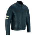 Navy Leather Moto Jacket with Removable Lining