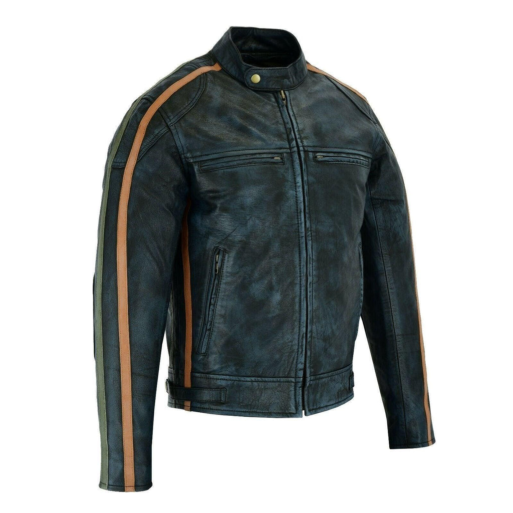 Vintage Moto Jacket with Distressed Leather Stripes
