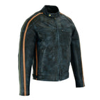 Vintage Moto Jacket with Distressed Leather Stripes