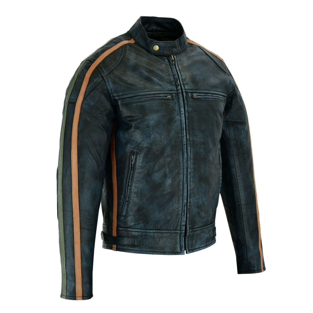 Vintage Moto Jacket with Distressed Leather Stripes