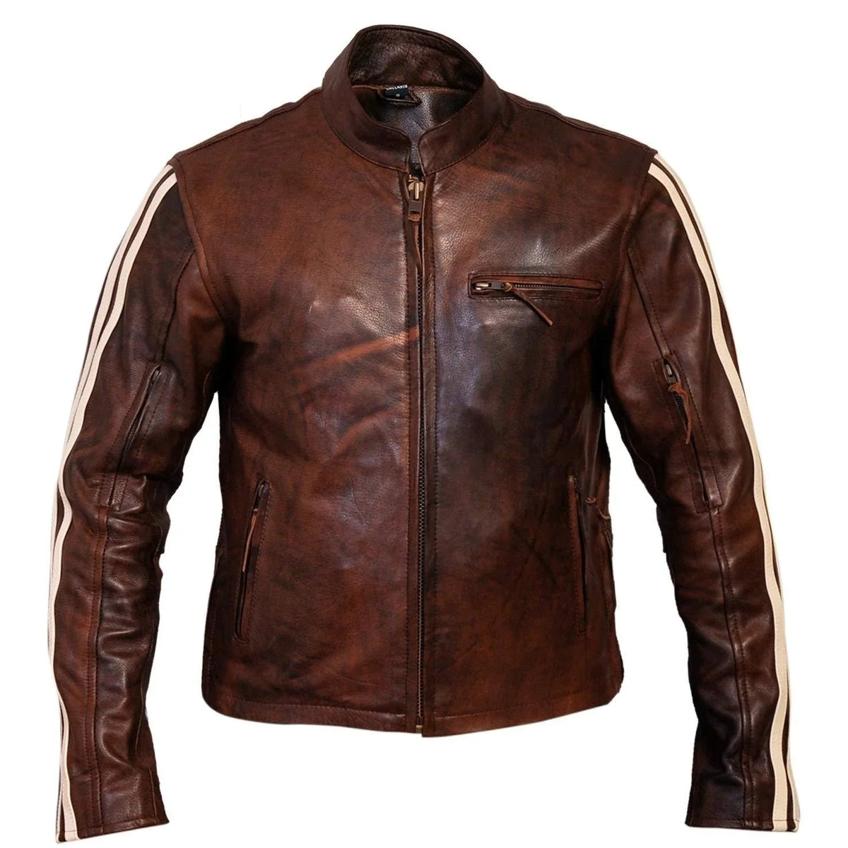 Genuine Leather Biker Jacket Men Vintage Cruiser Style