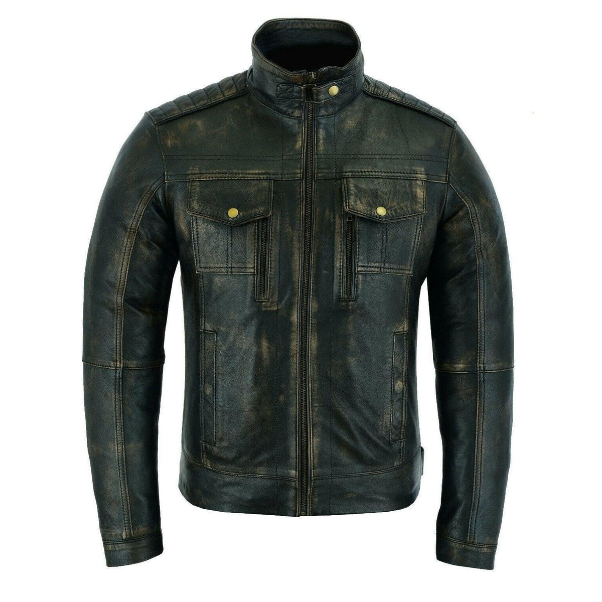 Vintage Grey Cafe Racer Leather Motorcycle Jacket