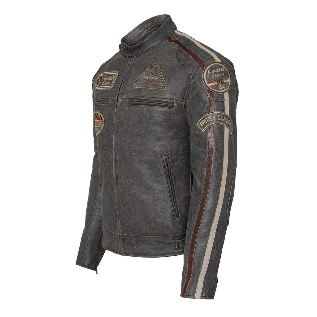 Cowhide Leather Riding Jacket with Classic Stripes