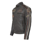 Cowhide Leather Riding Jacket with Classic Stripes