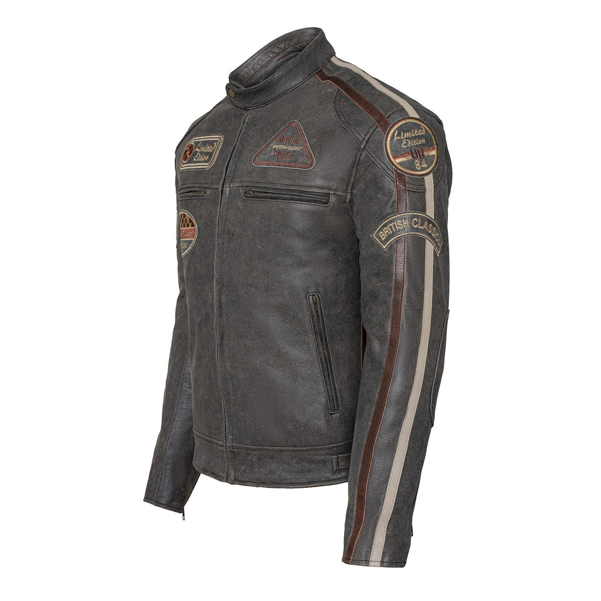 Cowhide Leather Riding Jacket with Classic Stripes