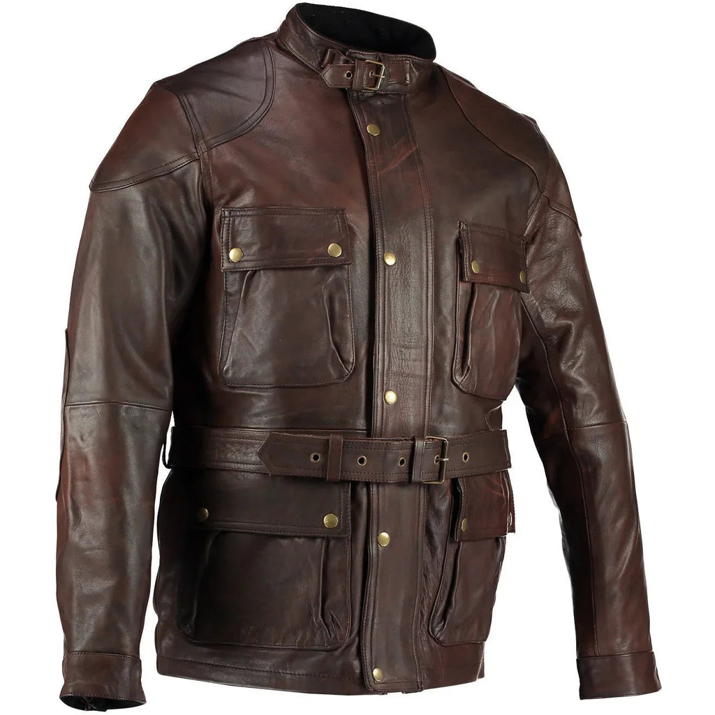 Benjamin Button Men’s Leather Motorcycle Jacket in Classic Long Length