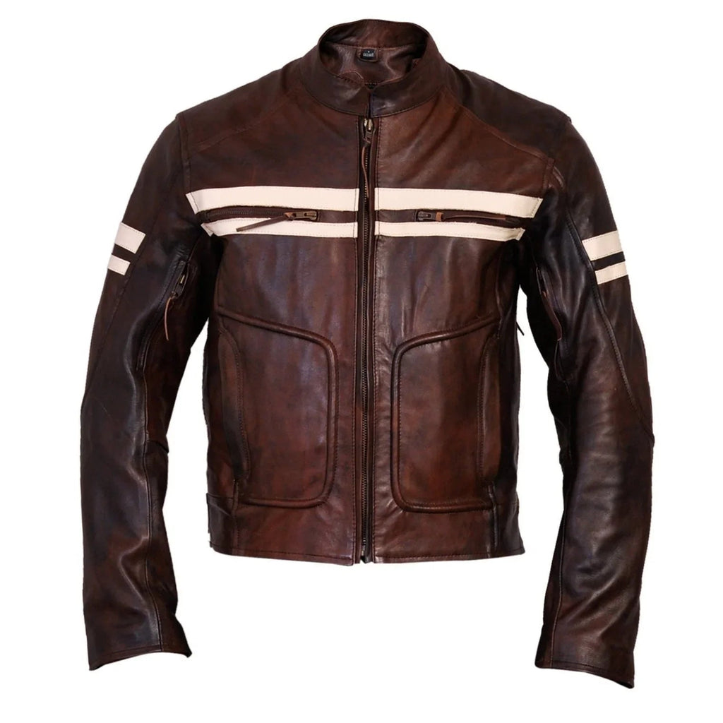 Men’s Cafe Racer Jacket with Ribbed Shoulder Panels