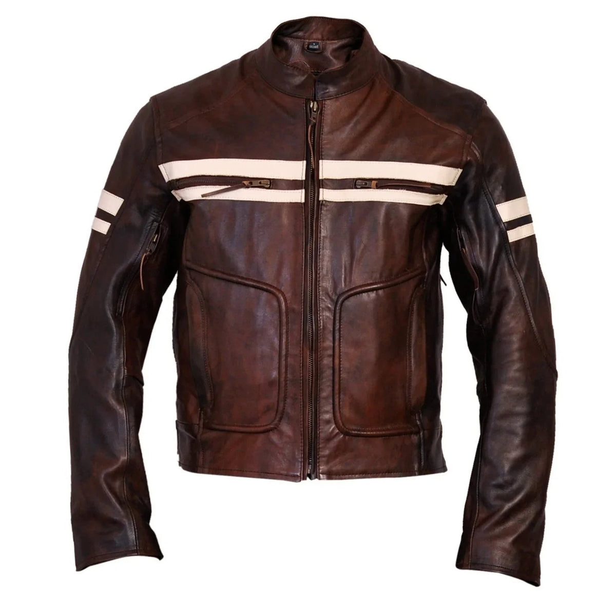 Men’s Cafe Racer Jacket with Ribbed Shoulder Panels
