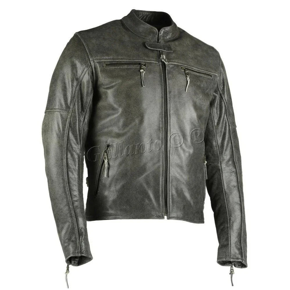 Grey Collarless Style with Thermal Liner Moto Jackets