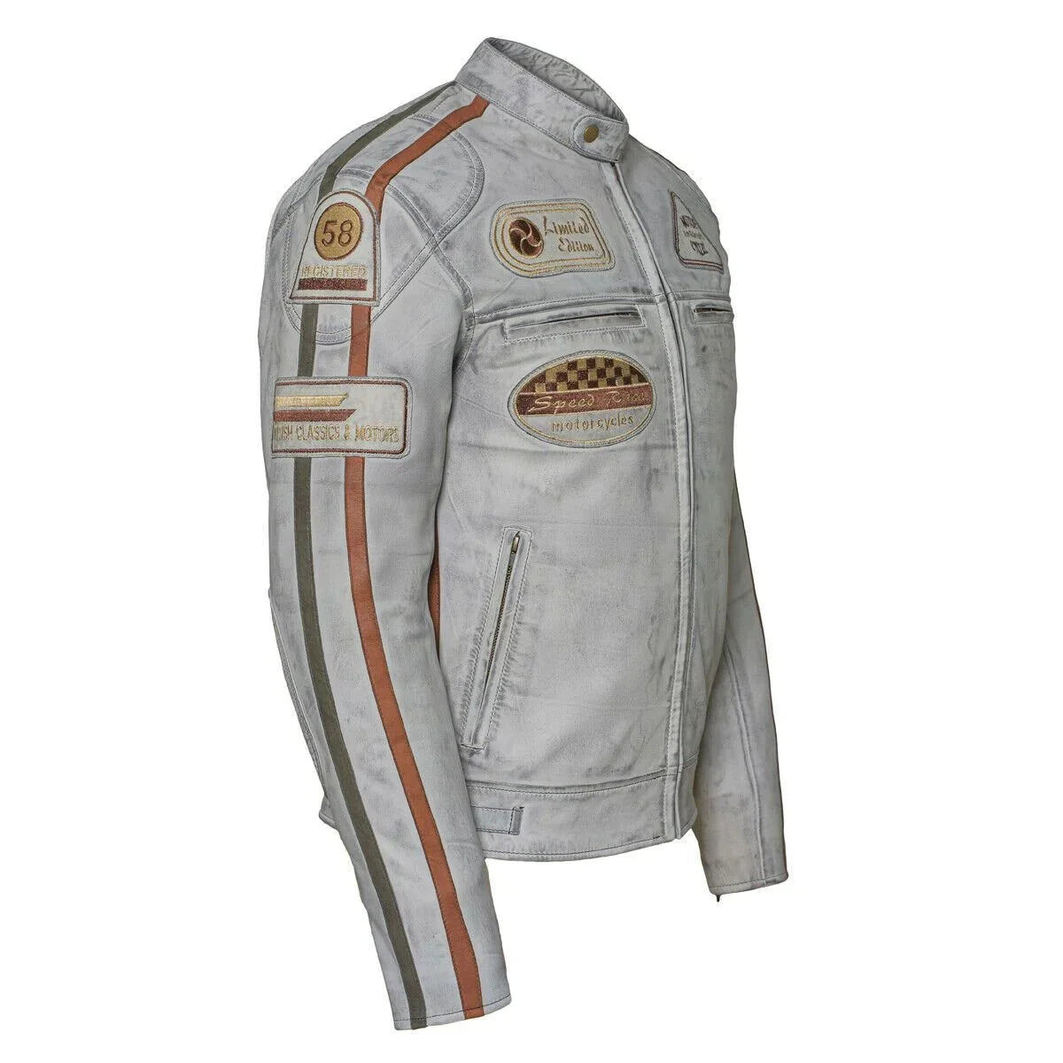 Cowhide Leather Riding Jacket with Classic Stripes