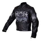 Bike Leather Jackets for Men with Triple Skull Artwork