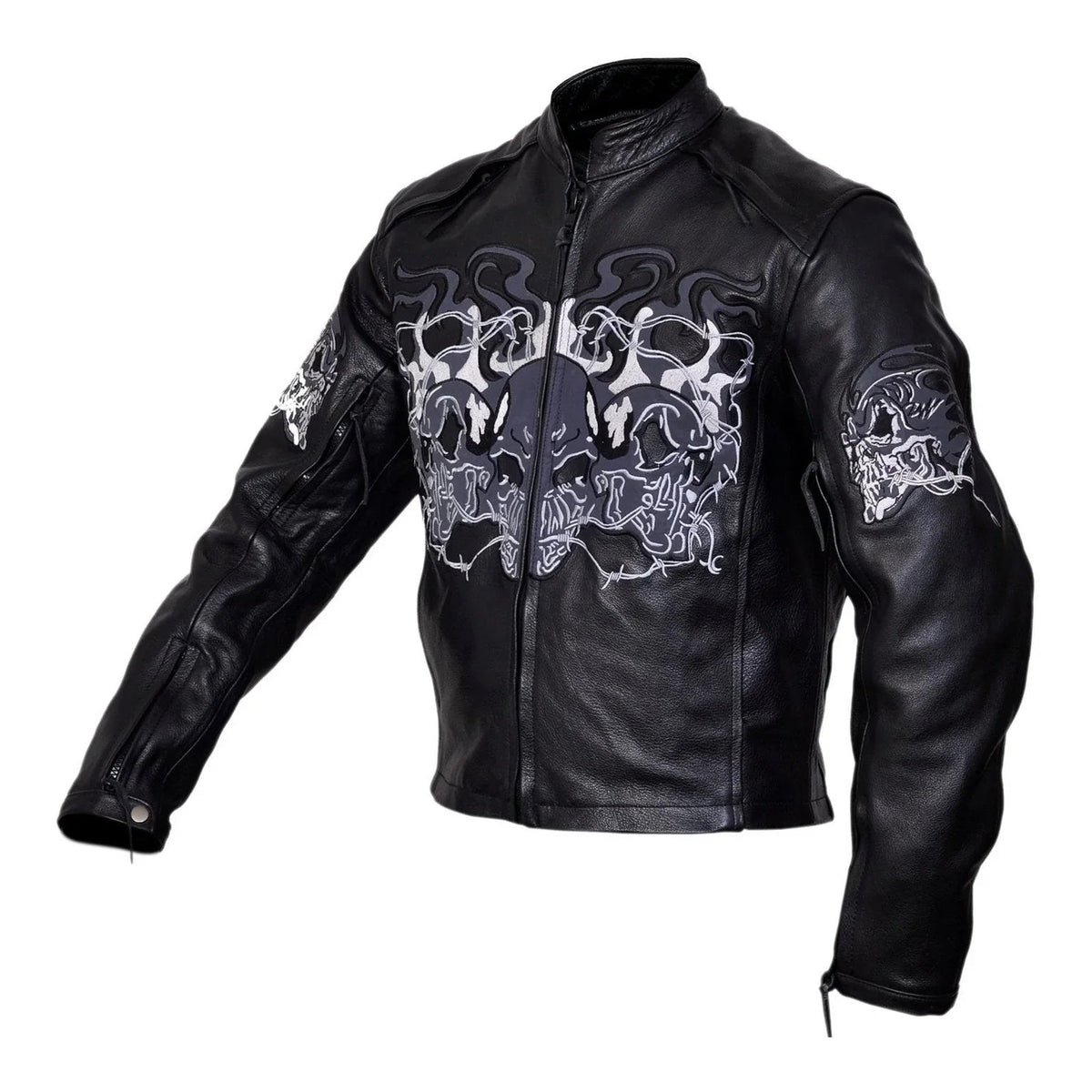 Bike Leather Jackets for Men with Triple Skull Artwork