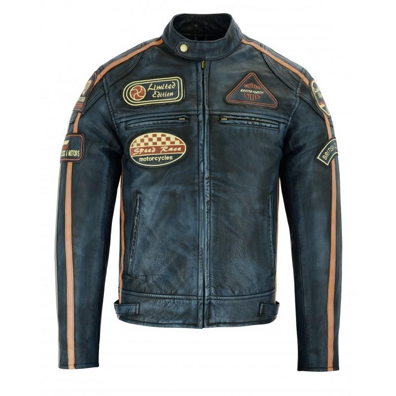 Mens Motorcycle Jackets with Retro Racing Badges