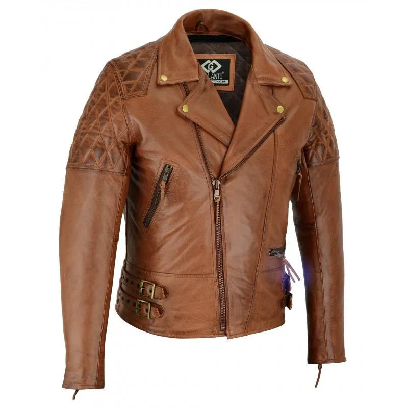 Bike Jackets for Men in Two-Tone Naked Cowhide Leather