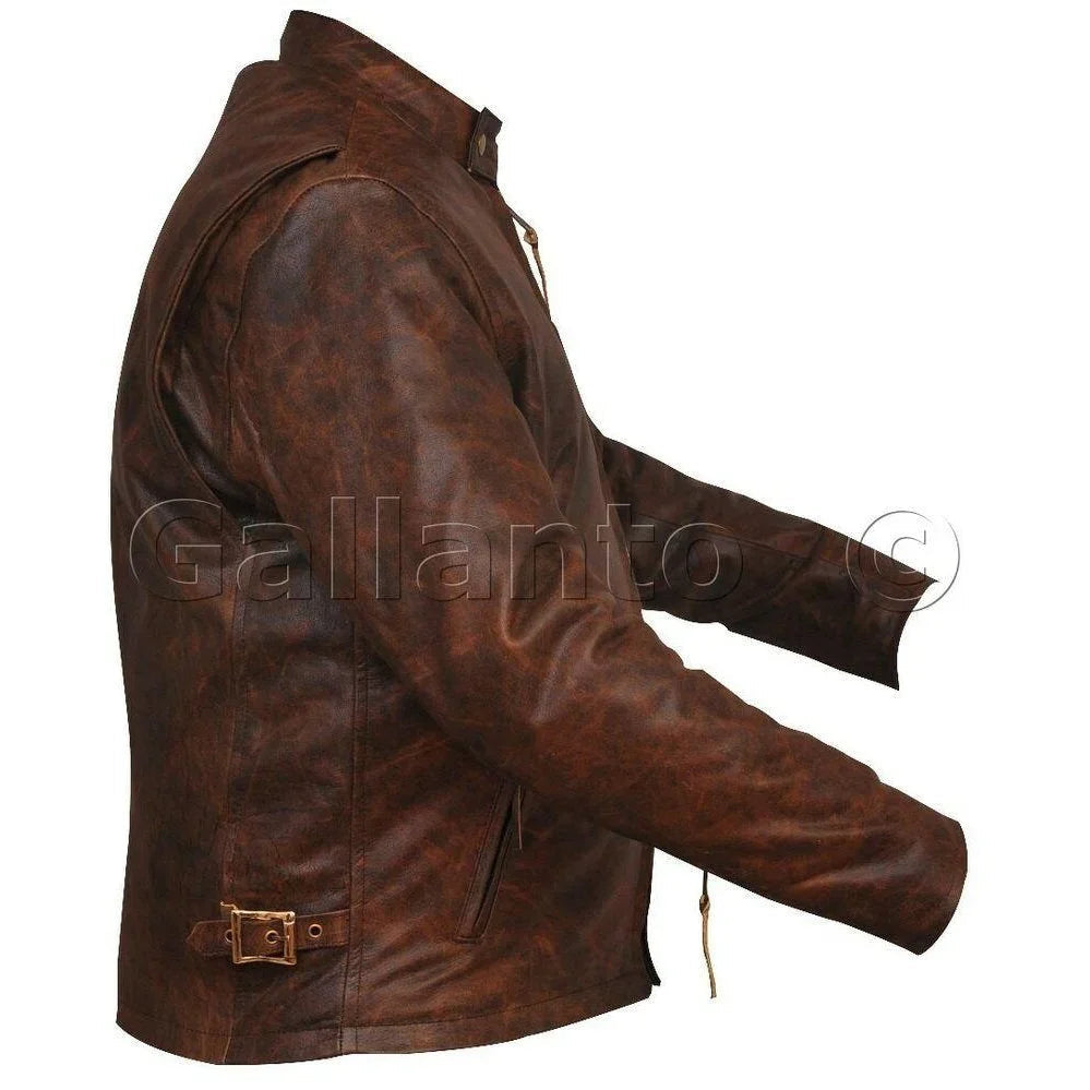 Men’s Leather Motorcycle Jacket with Armor Racer Style