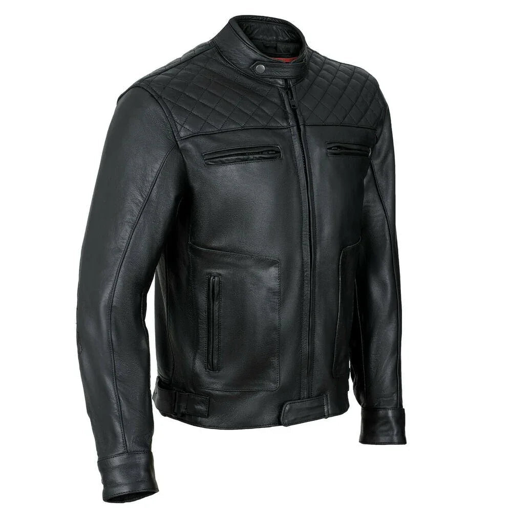 Quilted Cowhide Vintage Biker Jacket for Motorcycle Wear