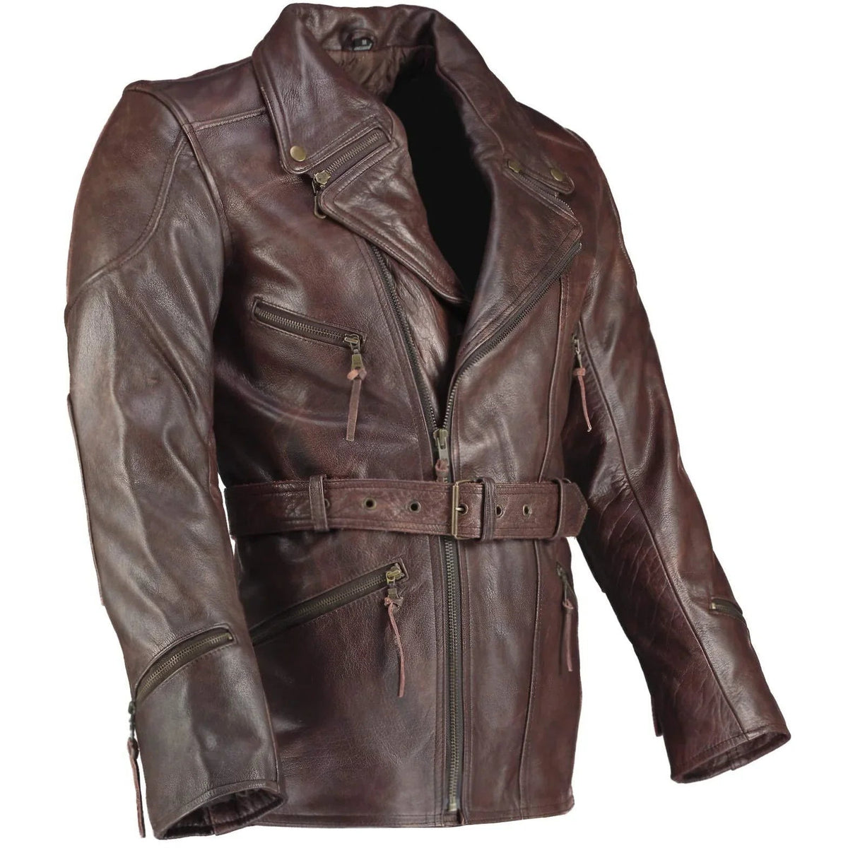 Eddie Leather Racer Jacket with CE Armor and 3-Way Collar Style