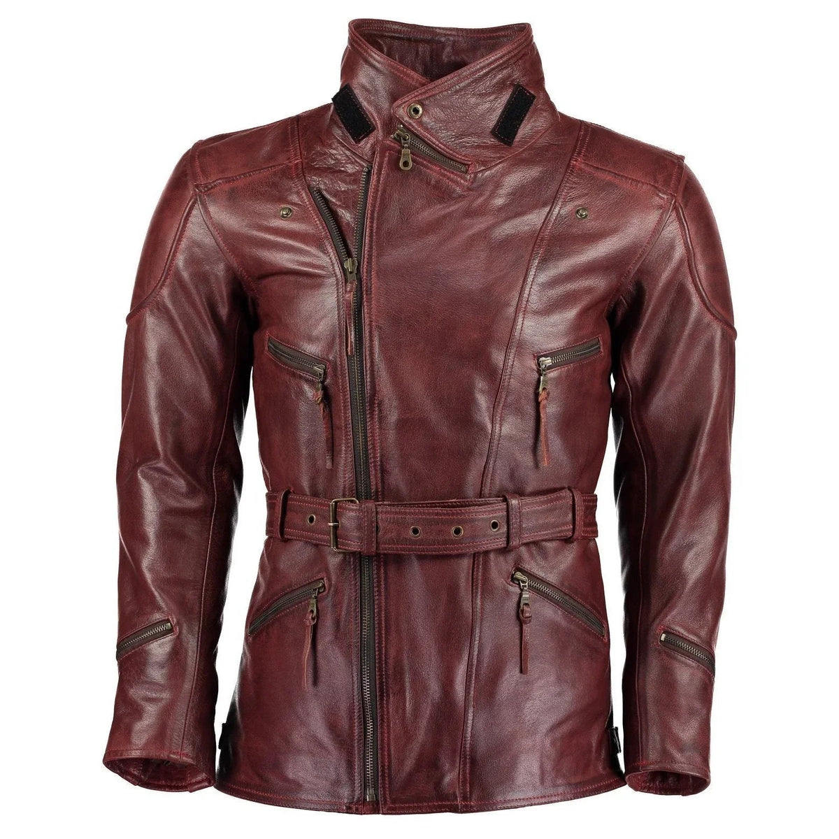 Eddie Leather Racer Jacket with CE Armor and 3-Way Collar Style