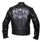 Bike Leather Jackets for Men with Triple Skull Artwork