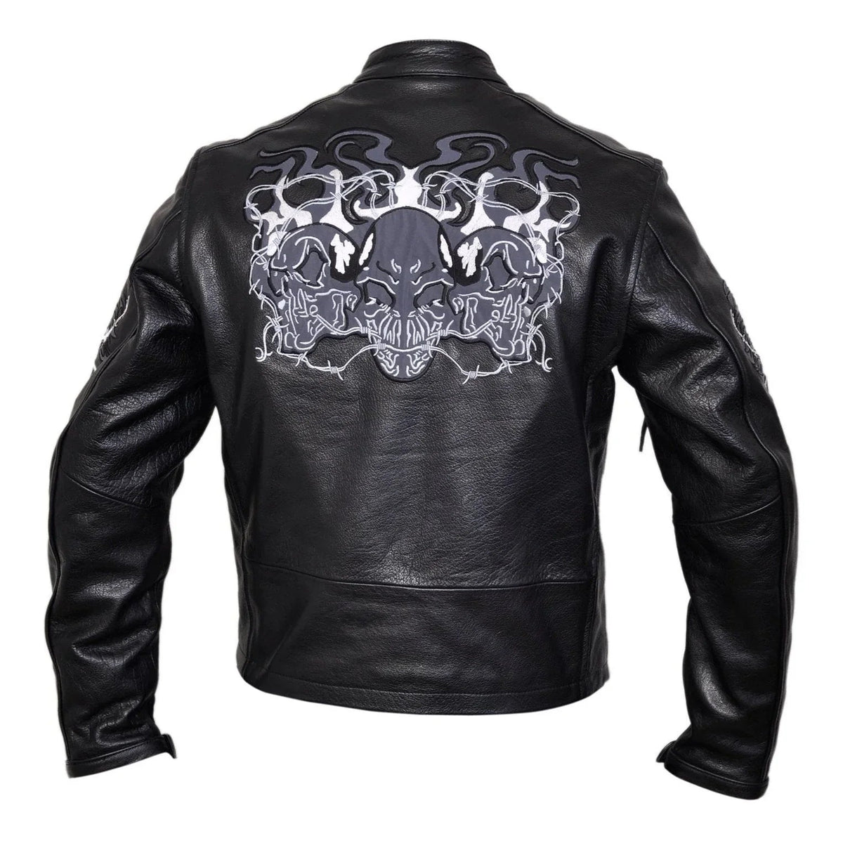 Bike Leather Jackets for Men with Triple Skull Artwork