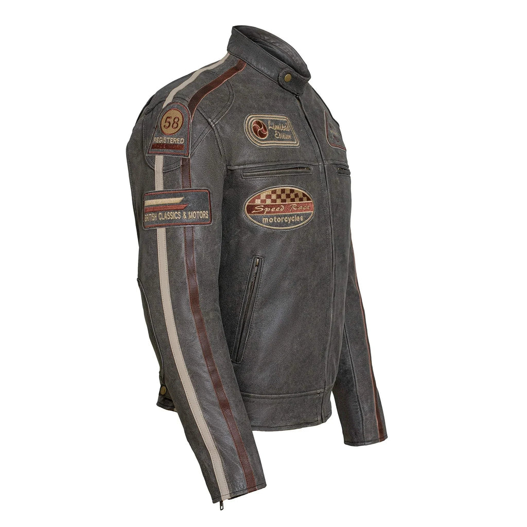 Cowhide Leather Riding Jacket with Classic Stripes