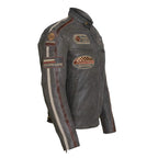 Cowhide Leather Riding Jacket with Classic Stripes
