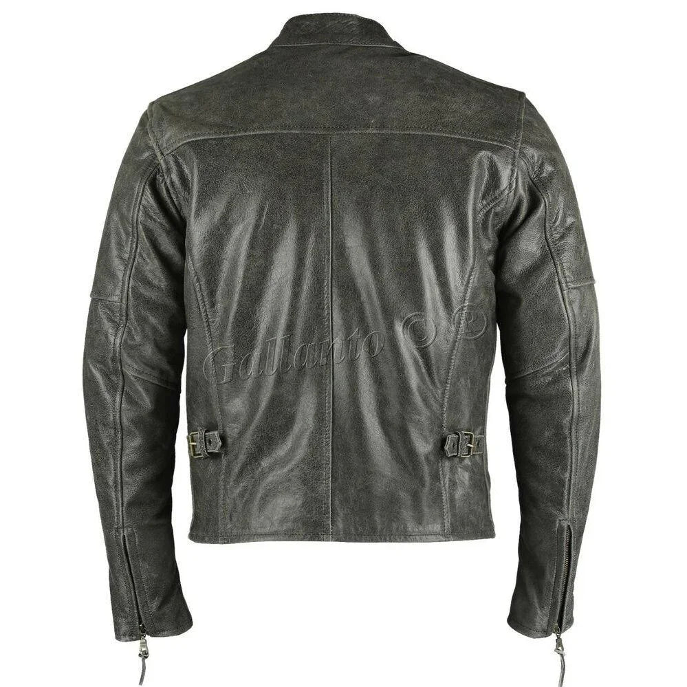 Grey Collarless Style with Thermal Liner Moto Jackets