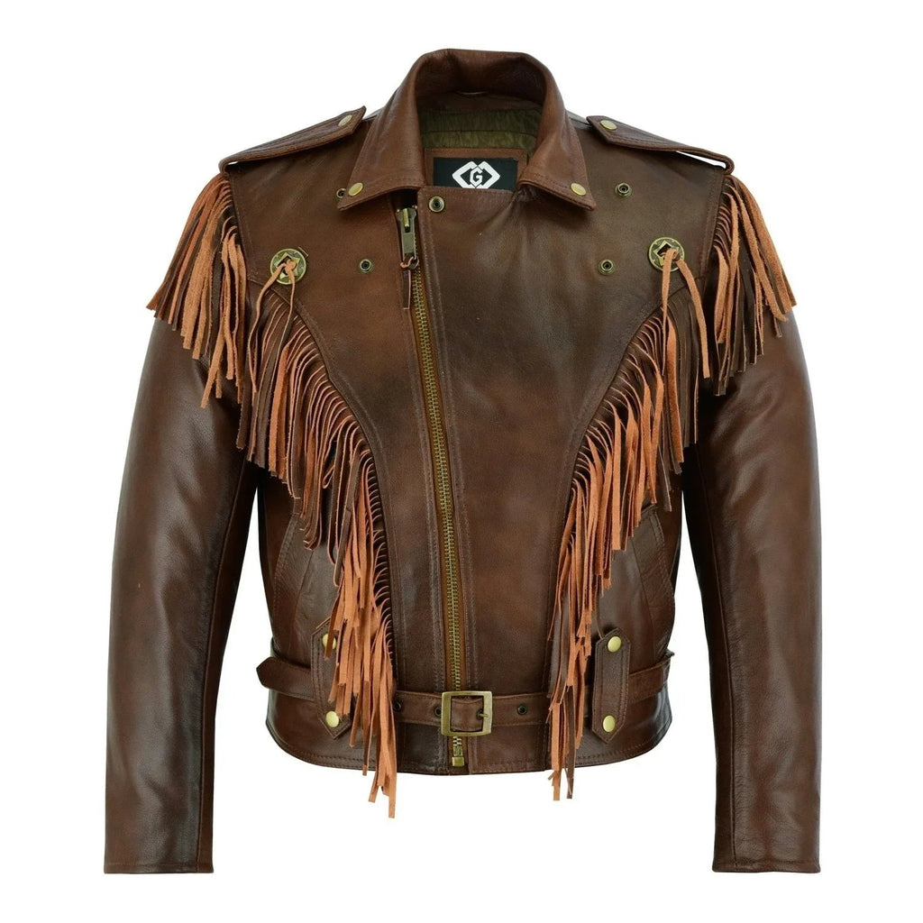 Rustic Vintage Biker Jackets with Fringe and Conchos