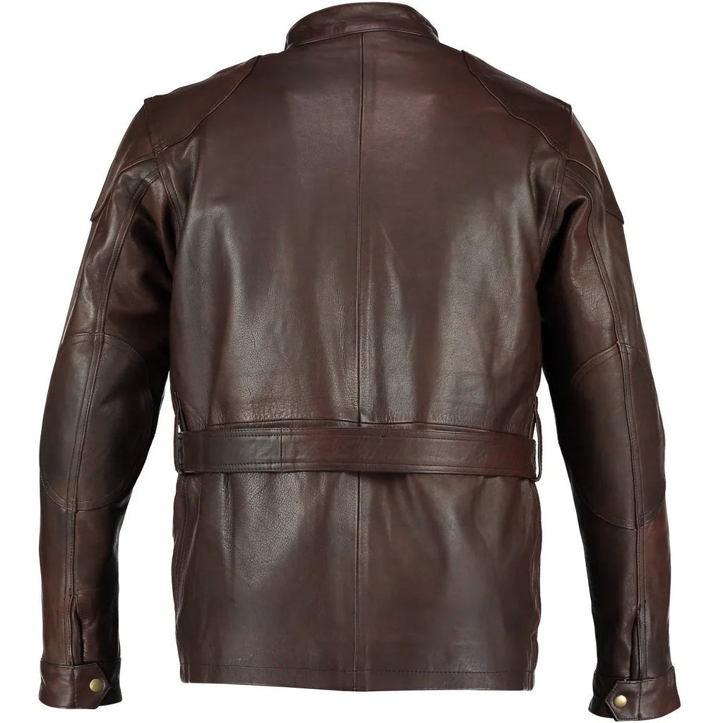 Benjamin Button Men’s Leather Motorcycle Jacket in Classic Long Length