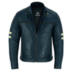Navy Leather Moto Jacket with Removable Lining