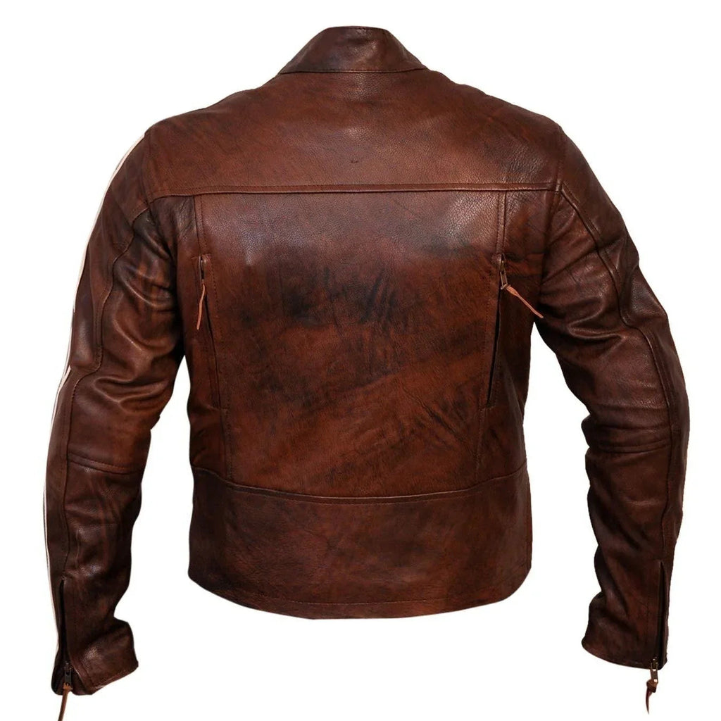 Genuine Leather Biker Jacket Men Vintage Cruiser Style