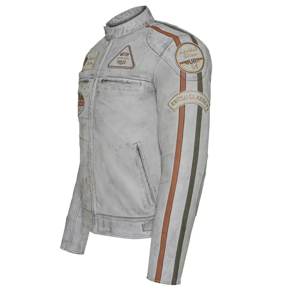 Cowhide Leather Riding Jacket with Classic Stripes