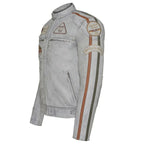 Cowhide Leather Riding Jacket with Classic Stripes
