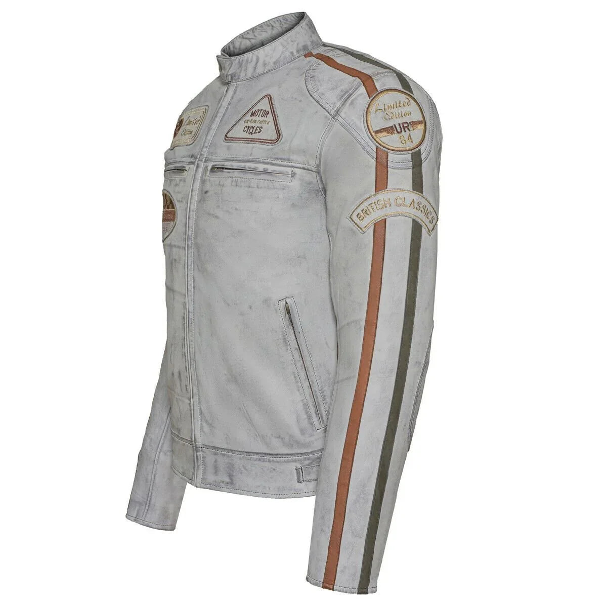 Cowhide Leather Riding Jacket with Classic Stripes